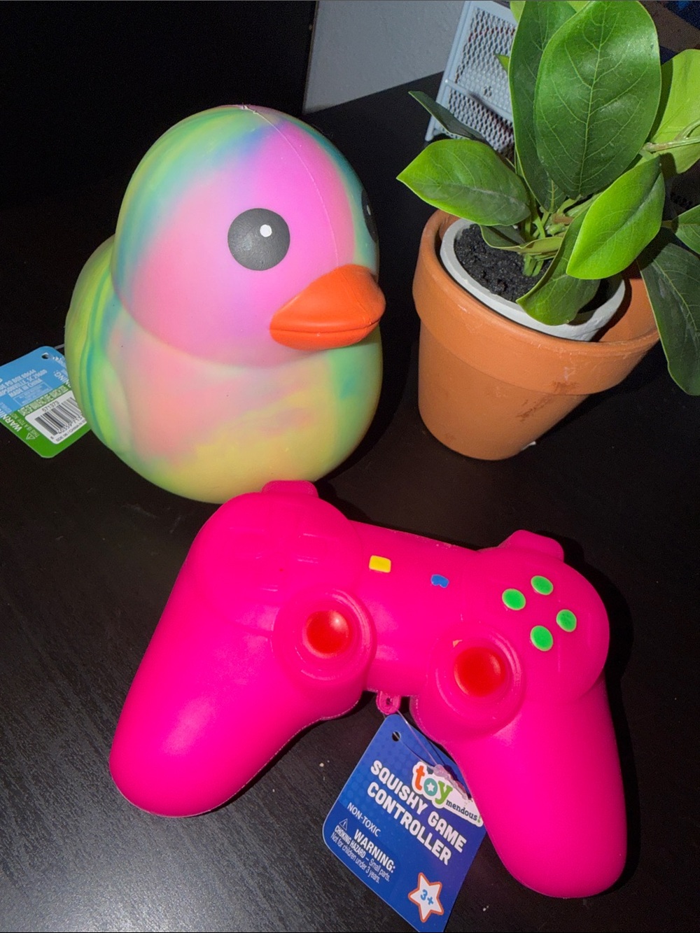 TWO 2 Jumbo Pink Toy Game Controller & Rainbow Duck Set